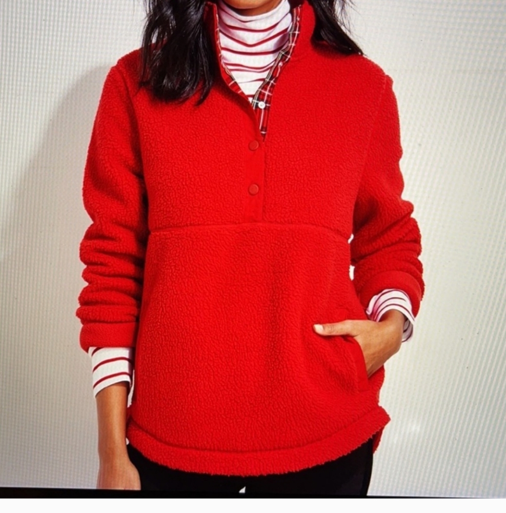 VINEYARD VINES Red Velvet Sherpa Pullover XL